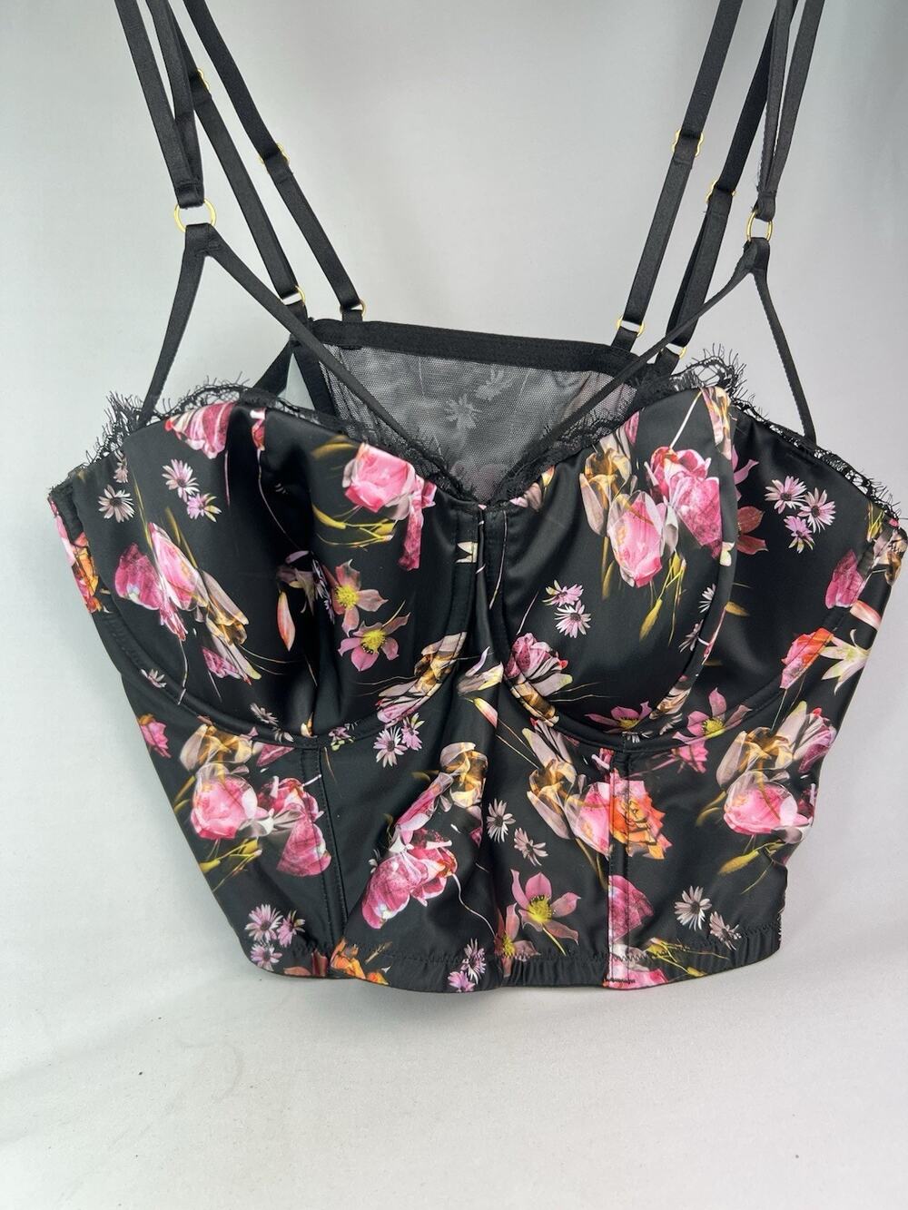 VS Very Sexy Floral Lace Satin Strappy Bustier Top 38D NWT Victorias Secret - Picture 1 of 8